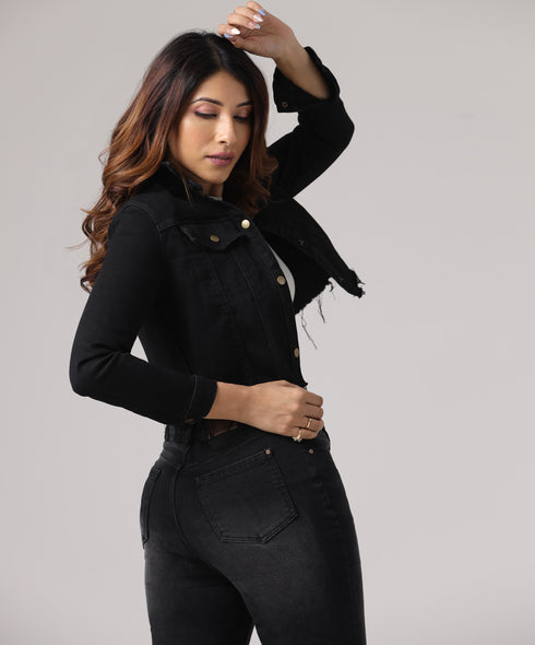 Flap Pocket Raw Hem Denim Jacket